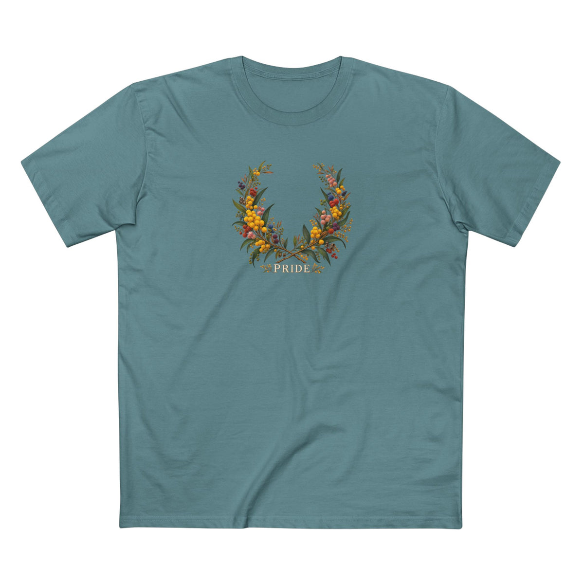 Australian Golden Wattle Pride T-Shirt | LGBTQ Botanical Wreath Tee