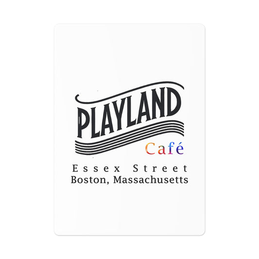 Custom artwork inspired by Playland Café, Boston’s oldest gay bar established in 1937. The design features bold, elegant typography reading "Playland Café" with a subtle rainbow accent and the text "Essex Street, Boston, Massachusetts," paying tribute to this iconic LGBTQ+ establishment and its historic legacy