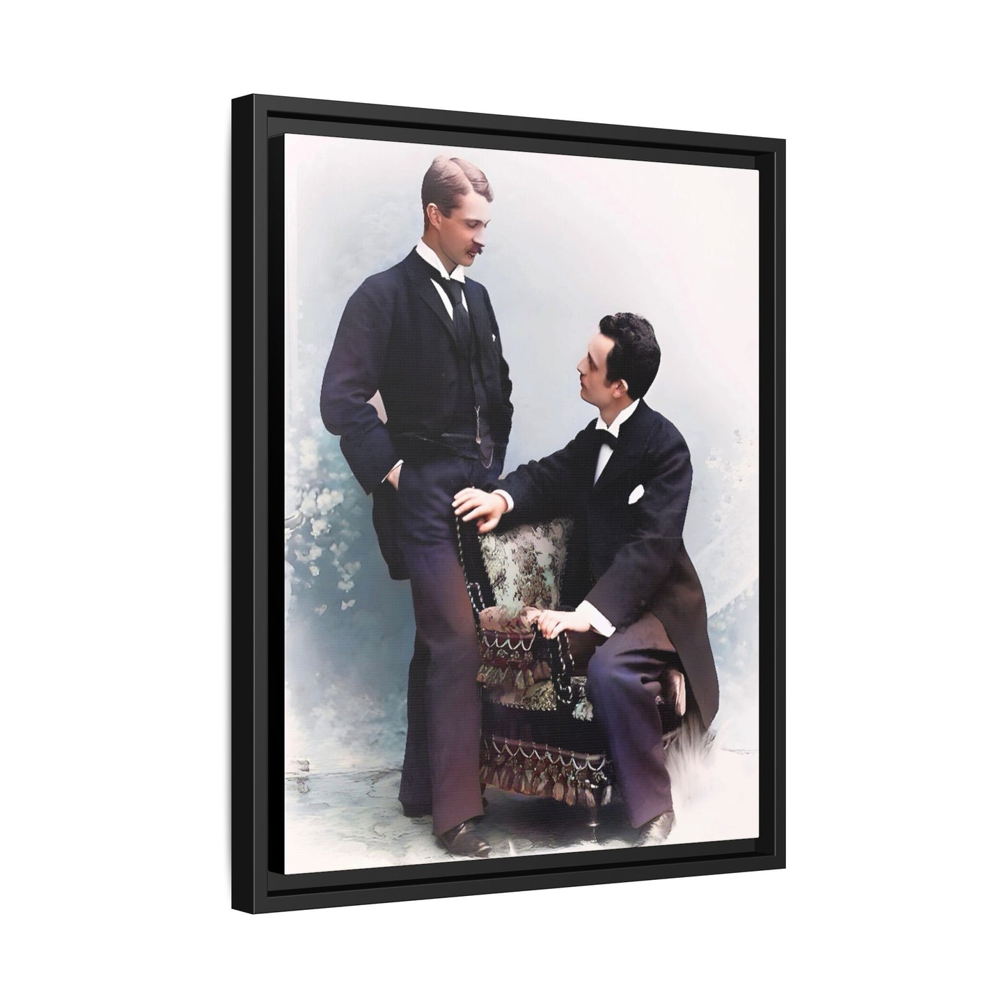 Restored vintage photo of Ernest & Richard, a gay couple from Wilmington, NC, late 19th century, framed canvas