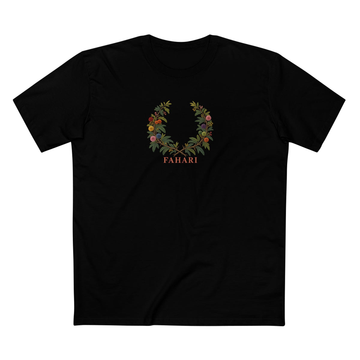 Kenyan Acacia Fahari Pride T-Shirt | Swahili LGBTQ+ Botanical Wreath Tee