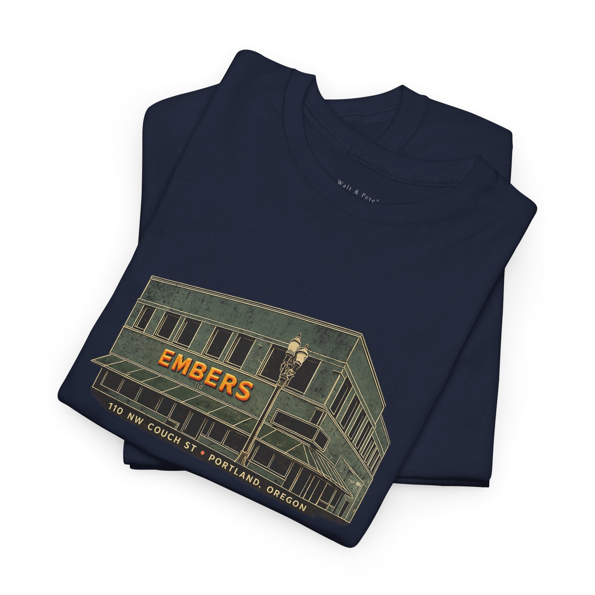 Architectural illustration shirt honoring Embers Portland 1969–2017 