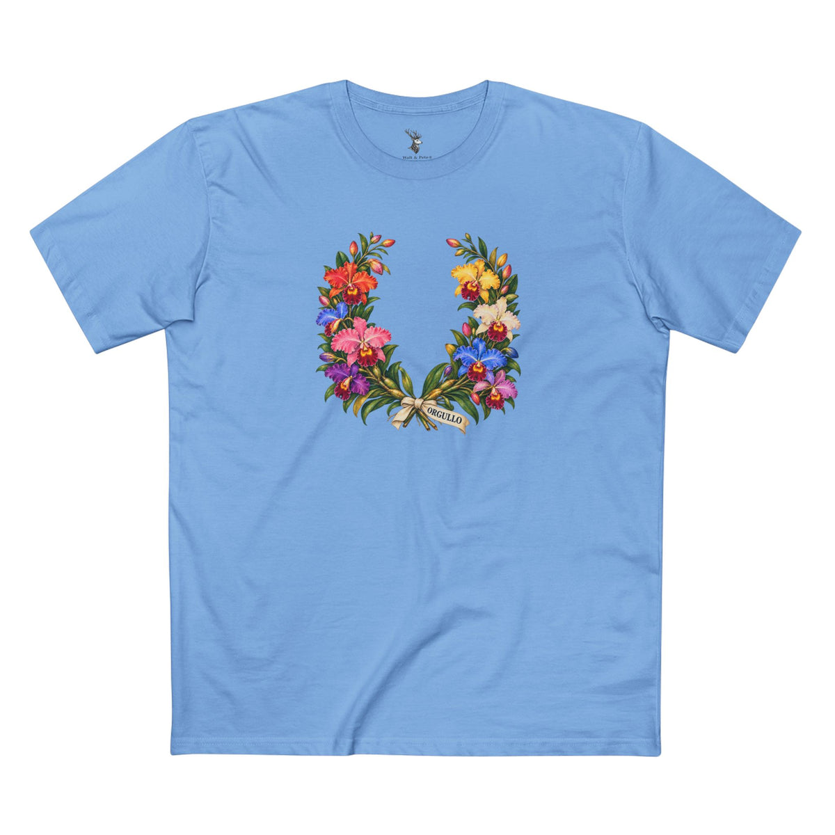 Colombian pride tee, cattleya orchid tee, orgullo pride shirt, LGBTQ pride shirt, Colombian heritage, botanical crown, laurel wreath tee, vintage floral tee, rainbow orchid tee, Spanish pride shirt, orchid lover gift, pride gift, botanical art shirt