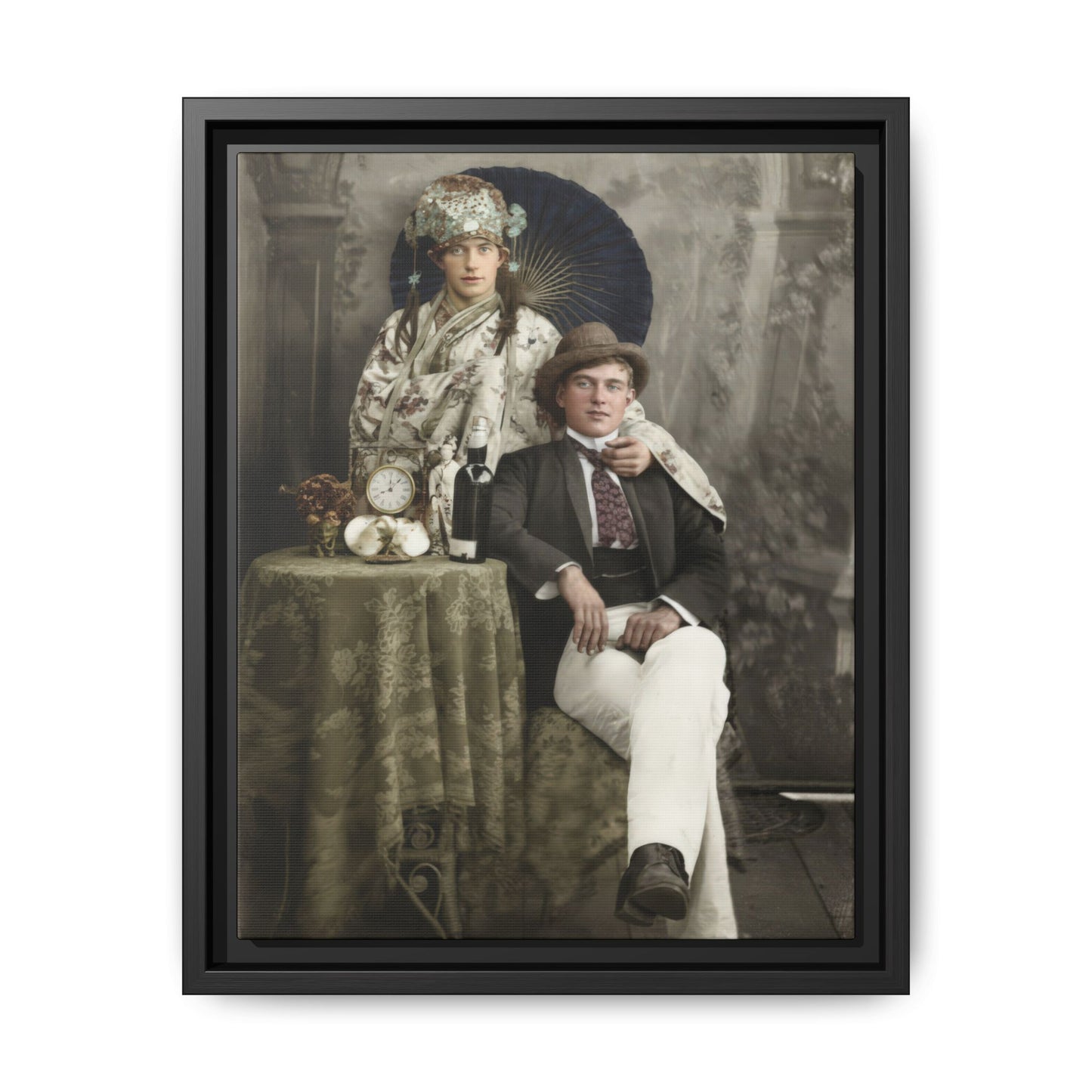 early twentieth century studio portrait vintage photograph framed canvas wall art