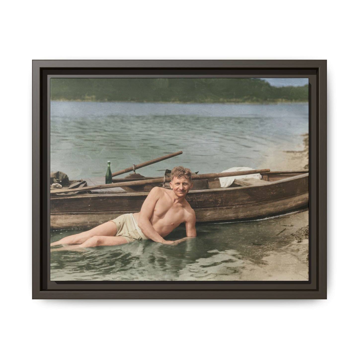 vintage leisure wall art framed canvas boat scene 