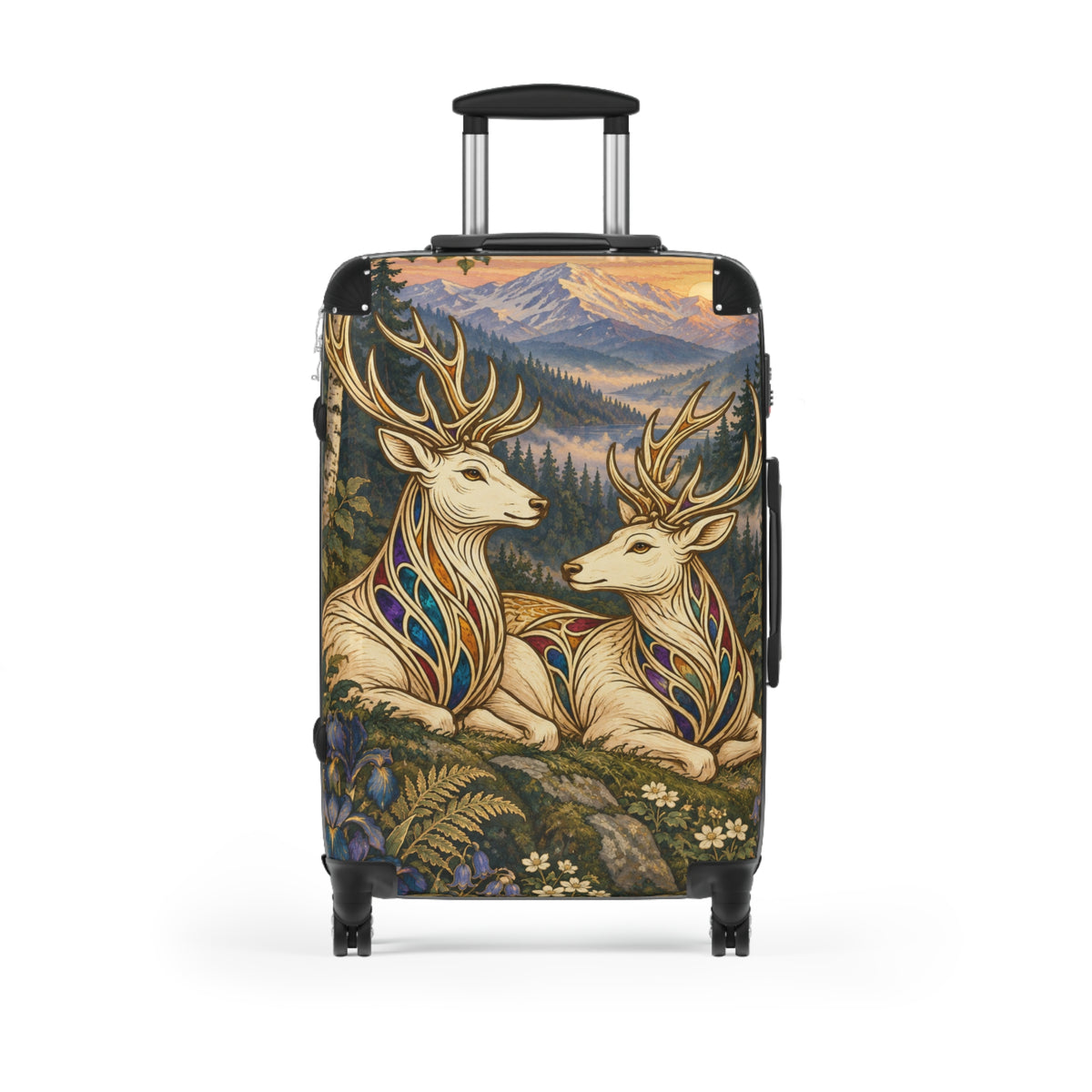 Companions at Dawn Jeweled Stag Suitcase | Aesthetic Movement Travel Luggage