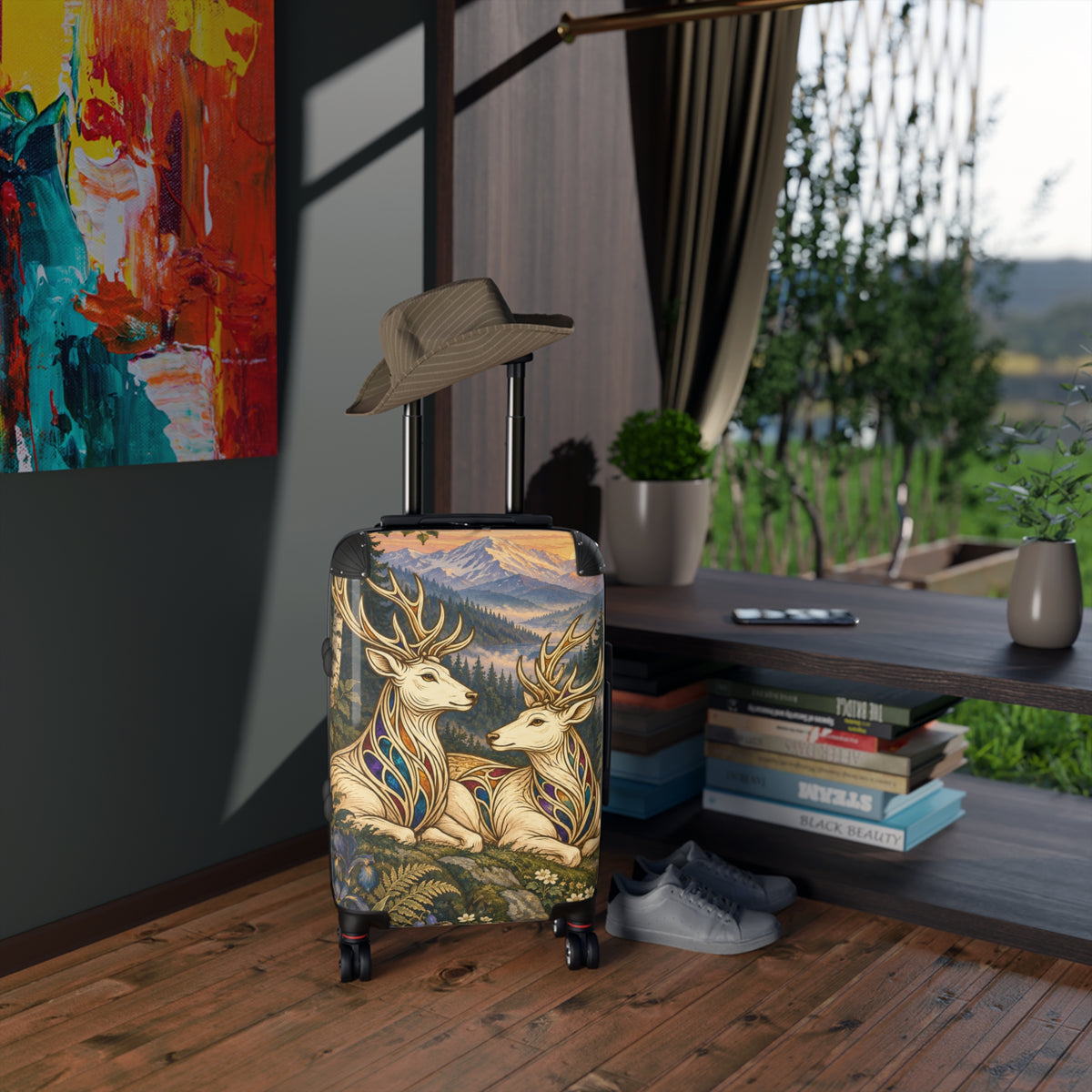 Companions at Dawn Jeweled Stag Suitcase | Aesthetic Movement Travel Luggage