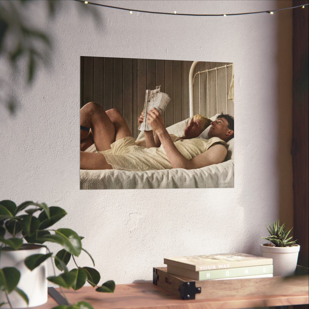 Paire 160 | Two Men Reclining in Bed with Newspaper | Vintage Photography Poster