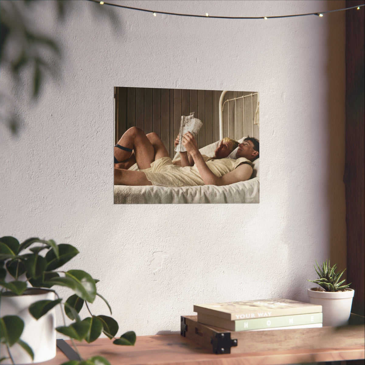 Paire 160 | Two Men Reclining in Bed with Newspaper | Vintage Photography Poster