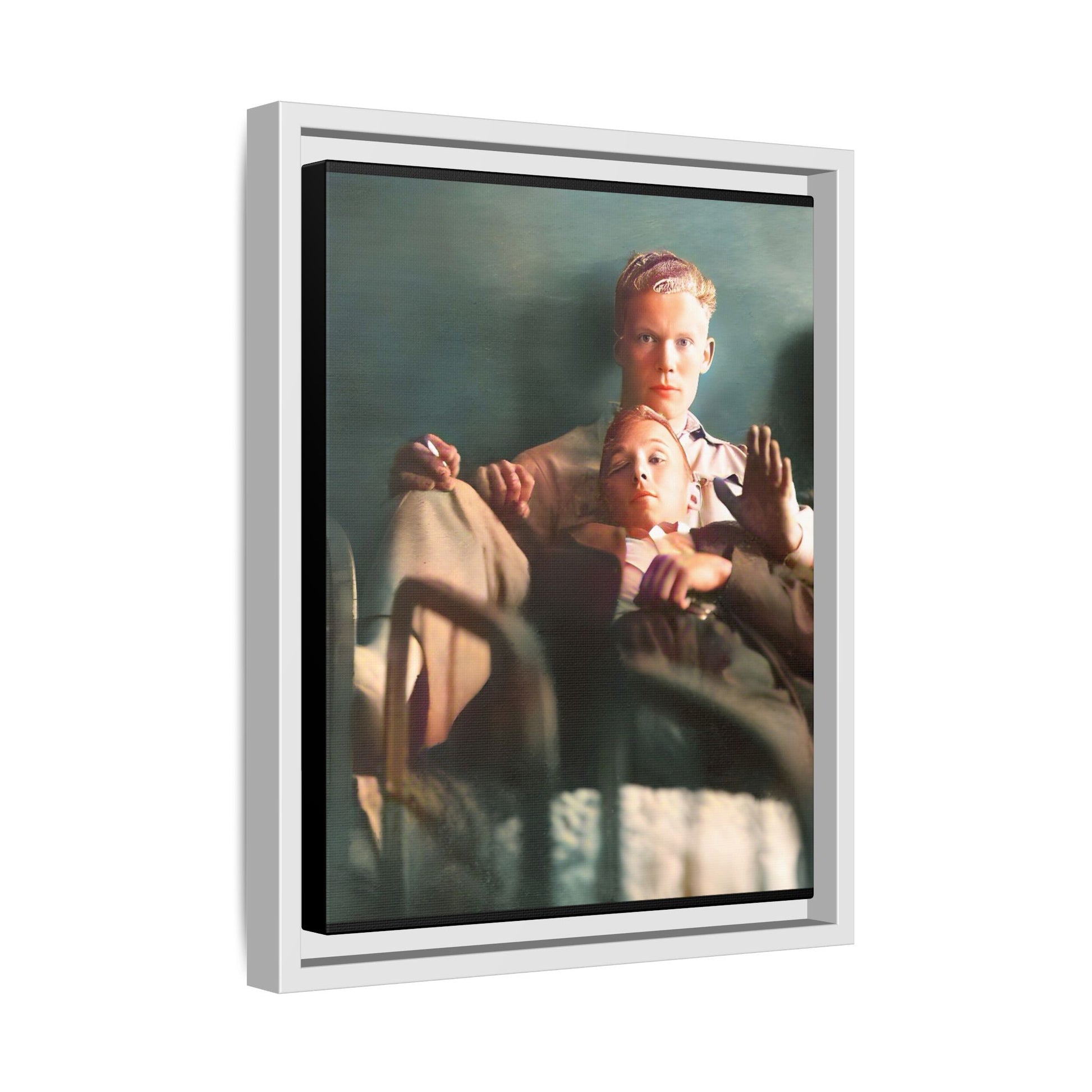 Vintage LGBTQ+ love portrait of Balfour & Strom in Mobile, Alabama. A restored historic photograph capturing timeless affection and connection, available as a museum-quality matte canvas print with handcrafted frame options. Gay Couple