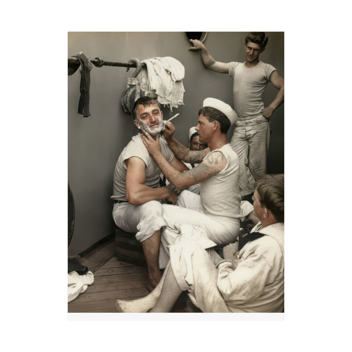 Hommes 022 | Shipboard Shaving Scene | Vintage Photography Poster