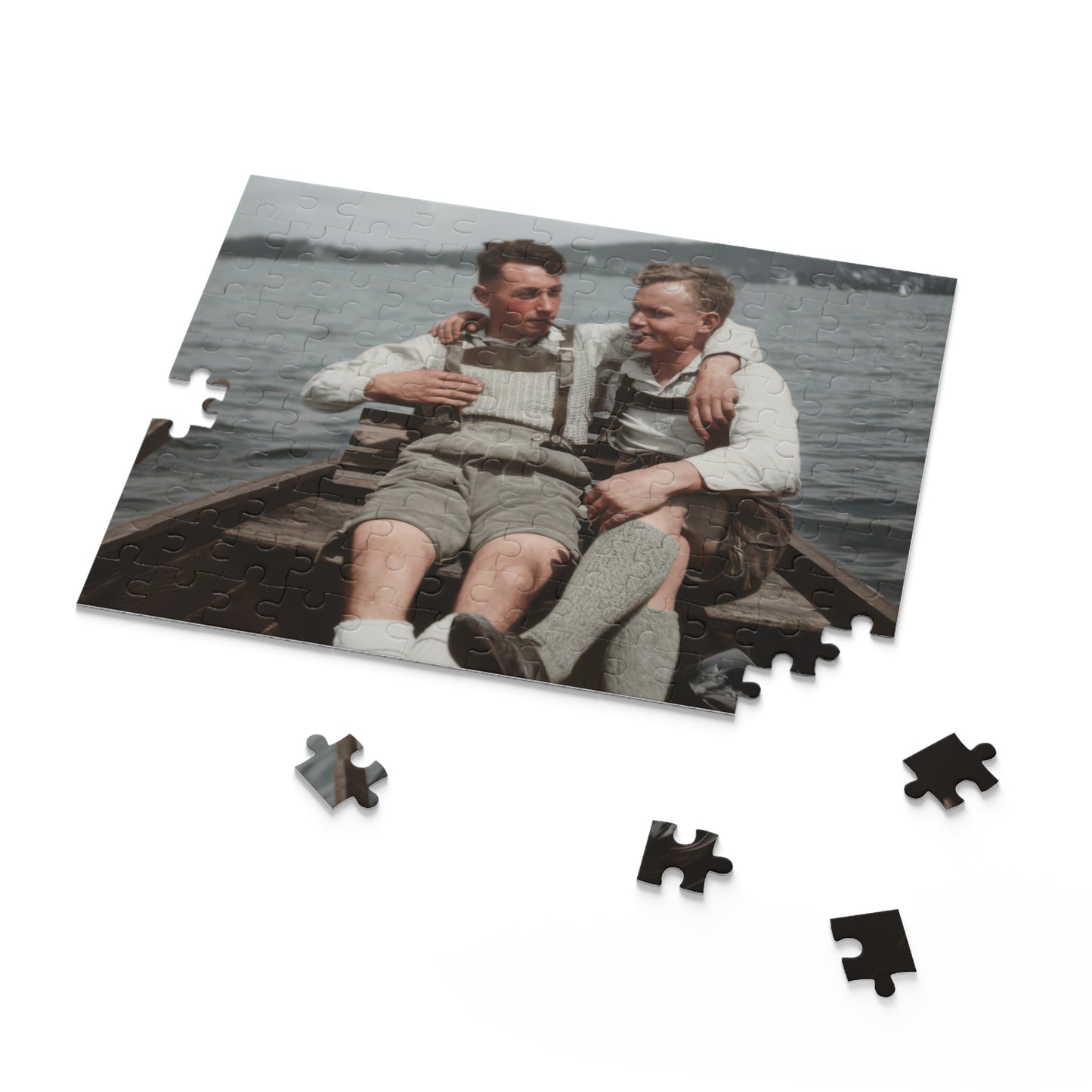 Lakeside Rowboat Companions | Restored Historical Jigsaw Puzzle | paire 116