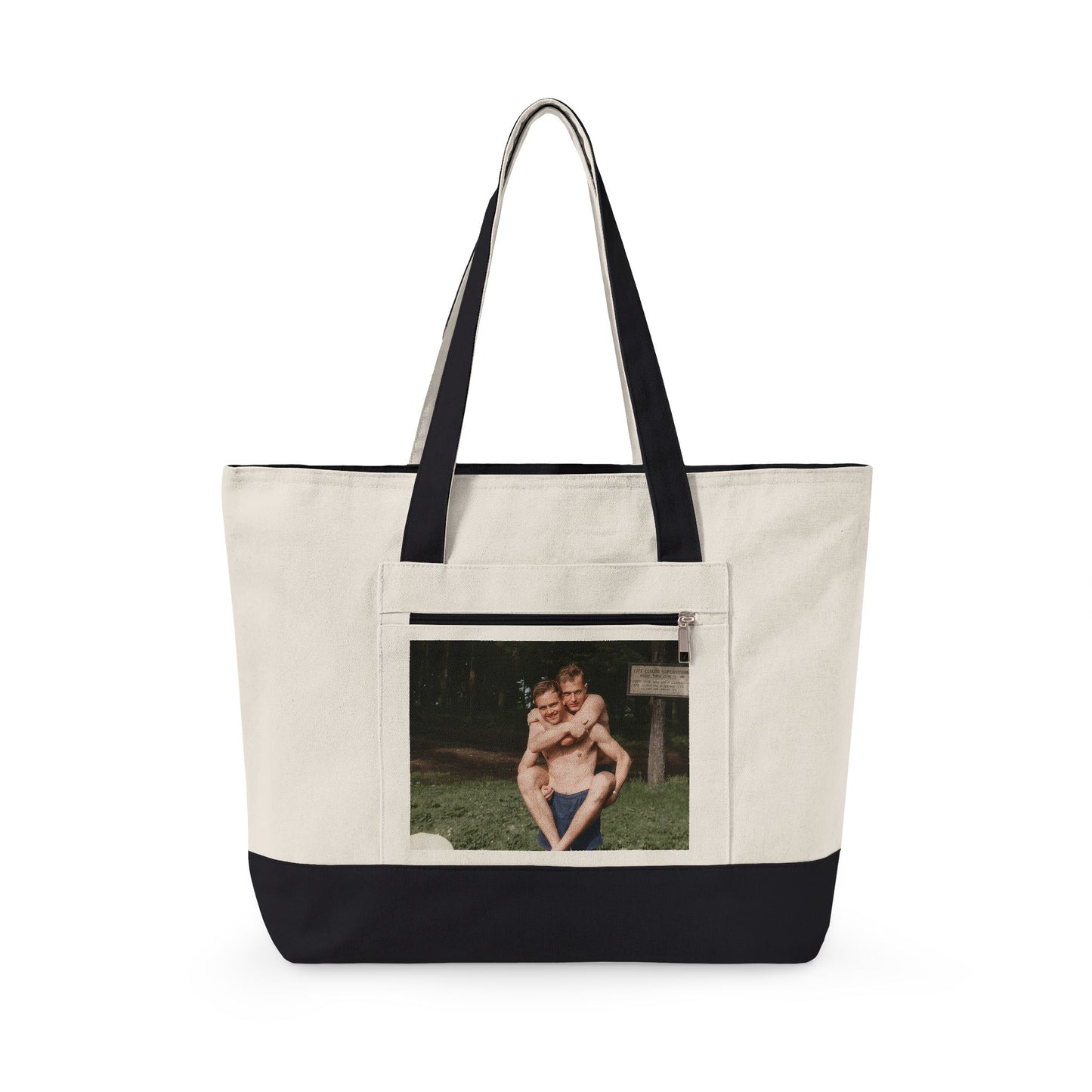 Vintage waterfront companions zippered canvas tote bag 
