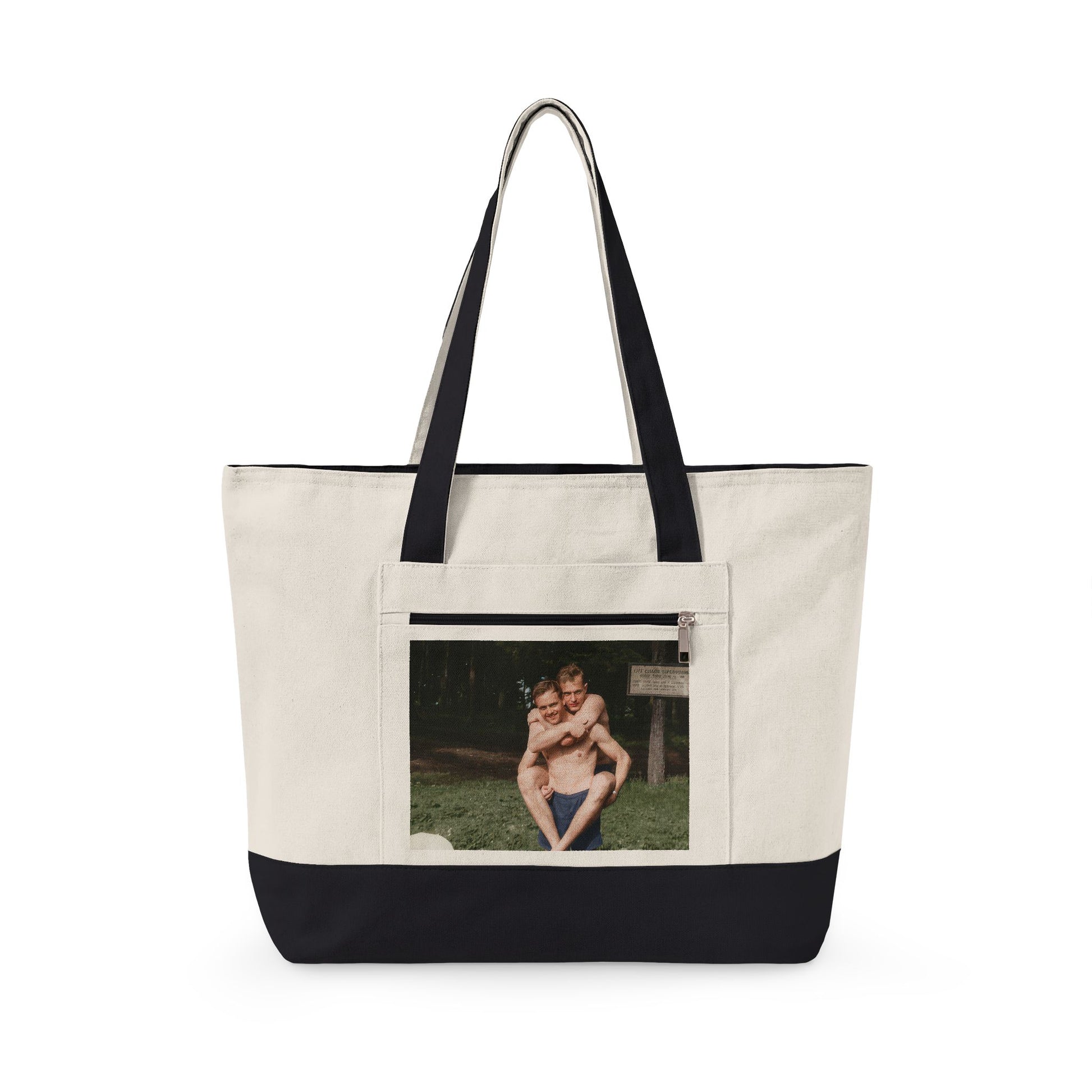 Vintage waterfront companions zippered canvas tote bag 