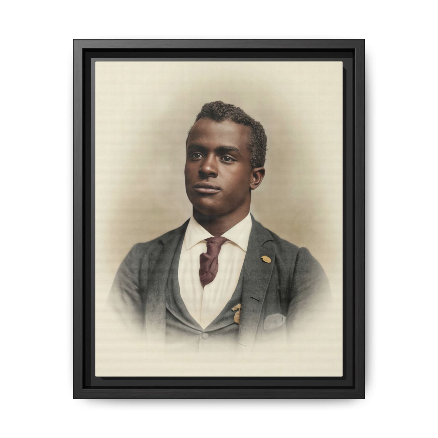 Historical bust portrait blanket featuring a man in suit with studio imprint