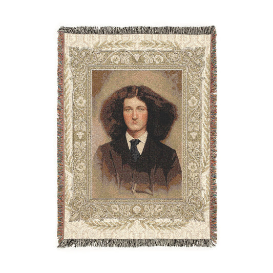 Victorian studio portrait woven cotton blanket with fringe in heirloom-style home décor format