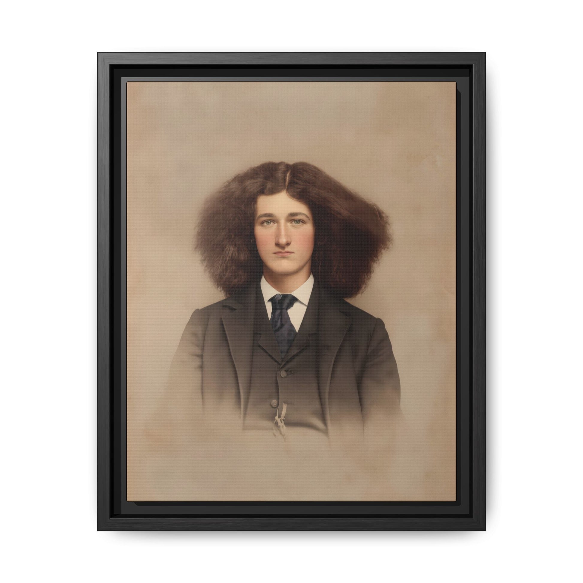Vintage portrait woven blanket with visible cotton texture and fringed edges
