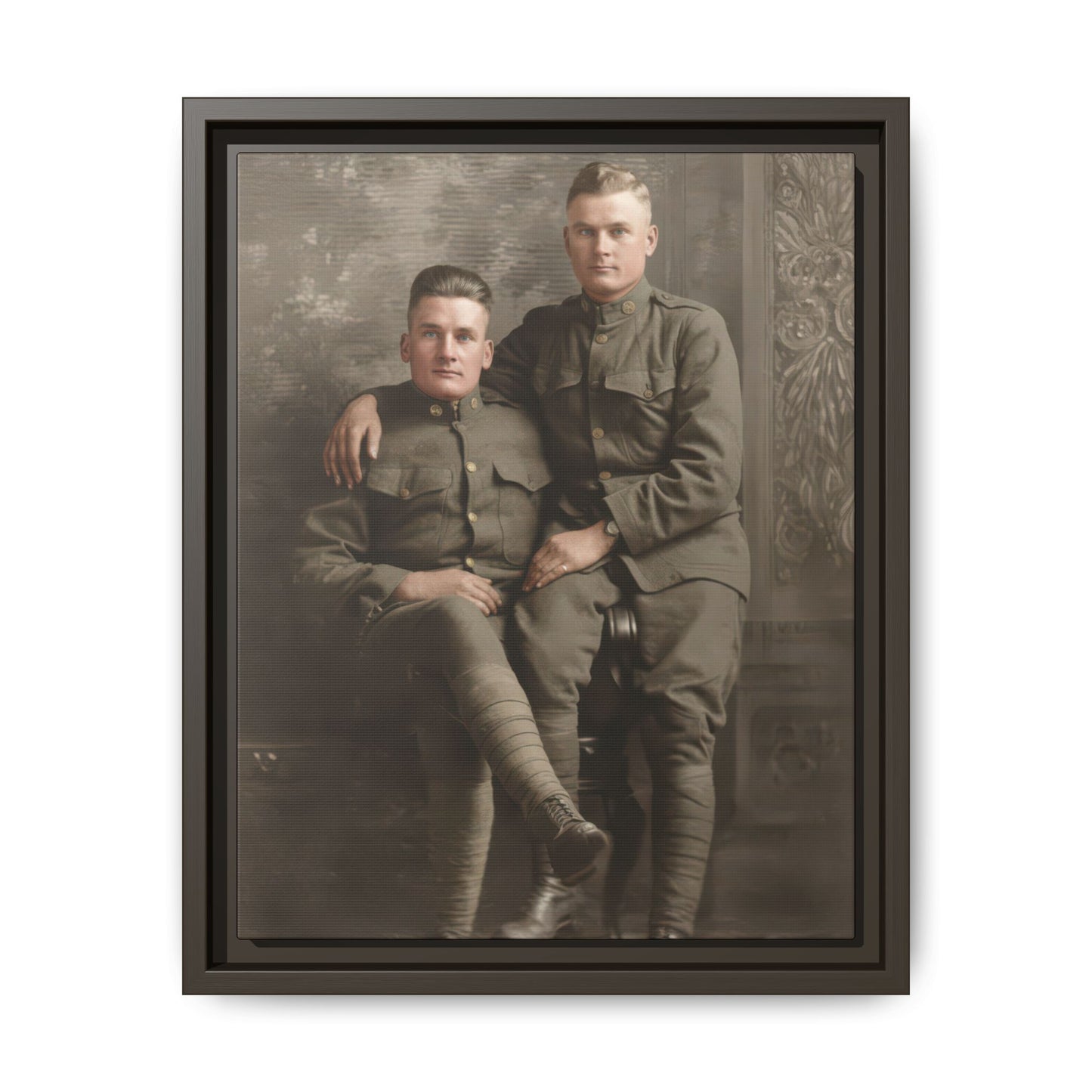 Vintage uniformed companion portrait framed canvas wall art with historical tone