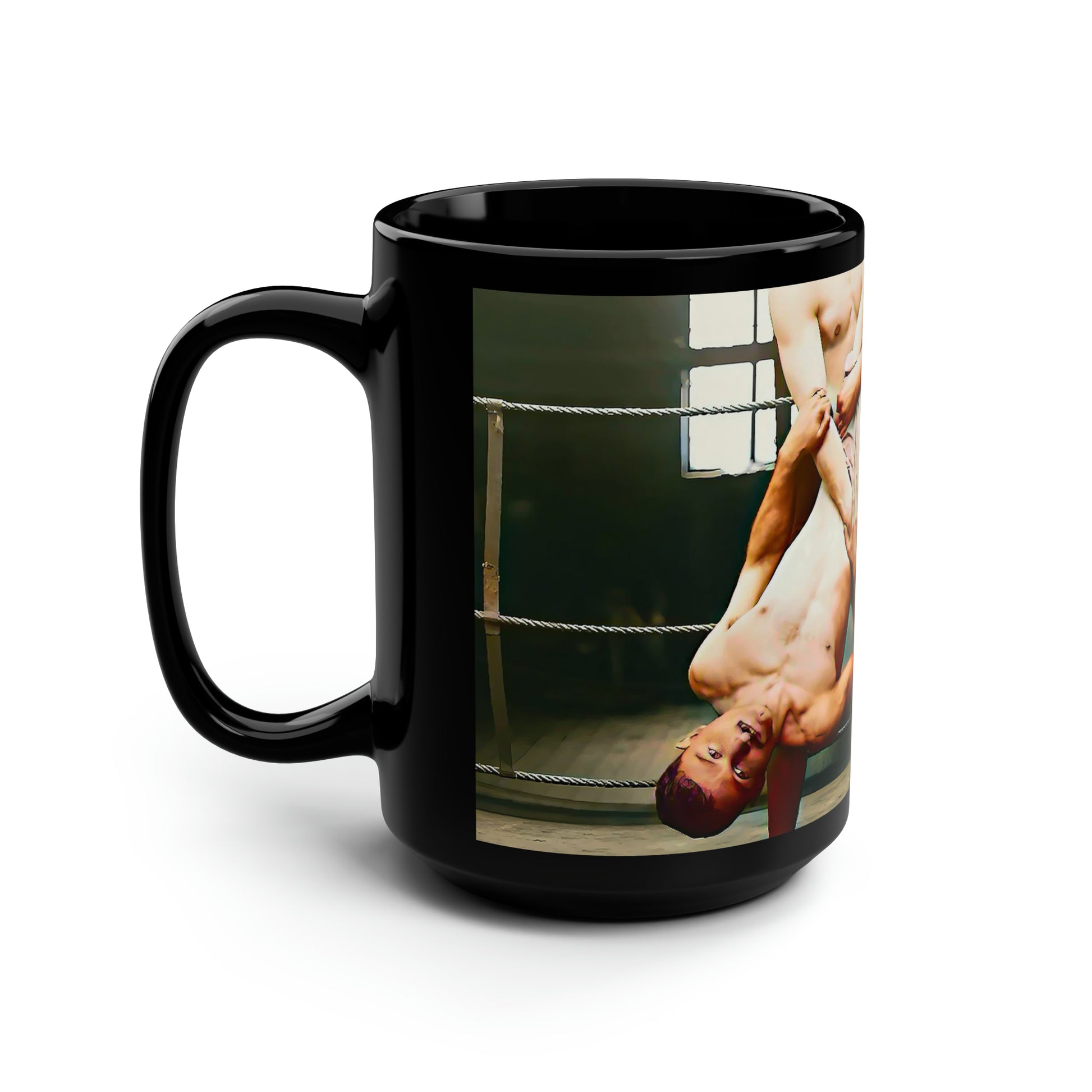 hommes 003 | Black Mug, 15oz Wrestling Wrestler LGBTQ Gay Club Jock Gym Bunny Ring Queer