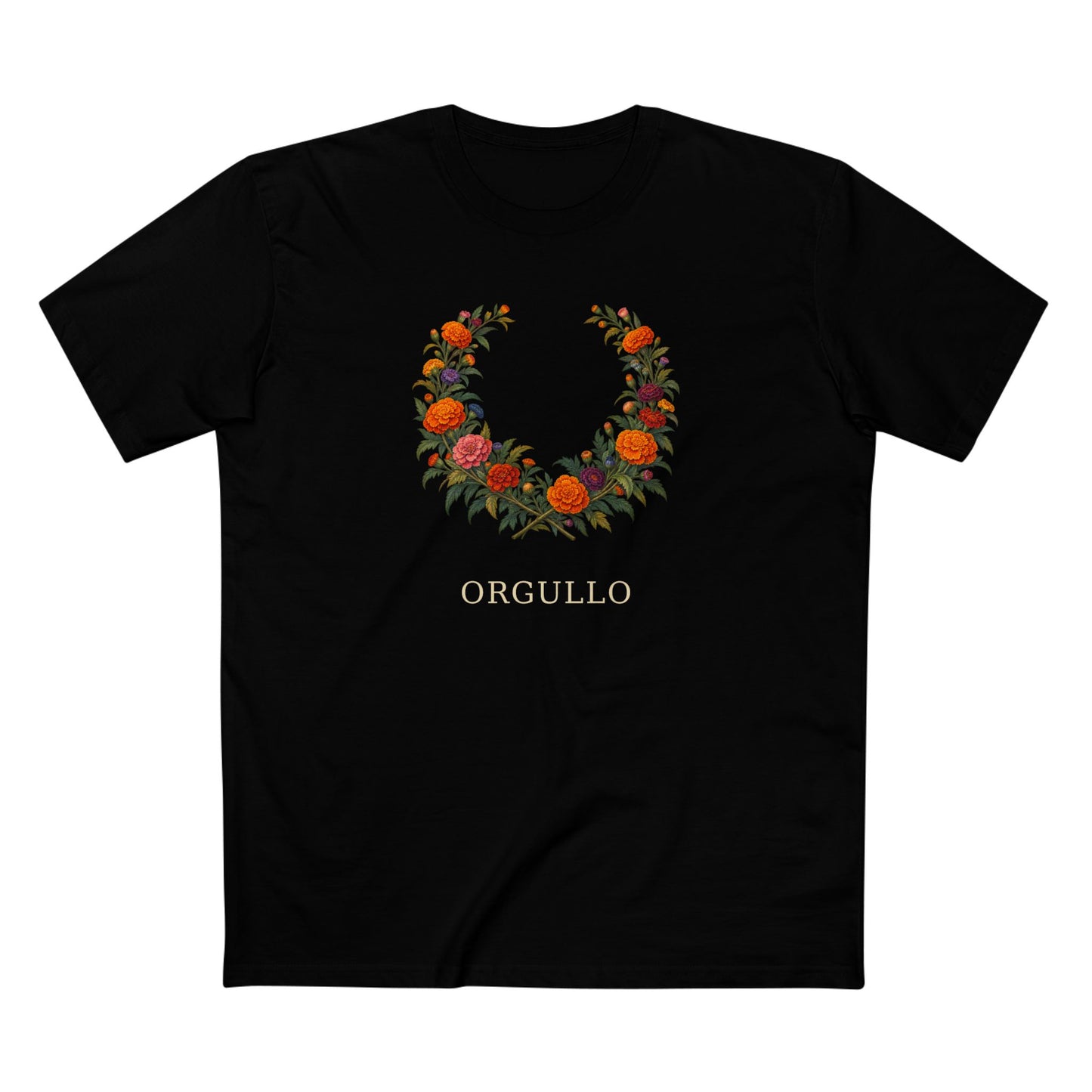 Mexican Cempasúchil Orgullo T-Shirt | Floral LGBTQ+ Pride Wreath Tee