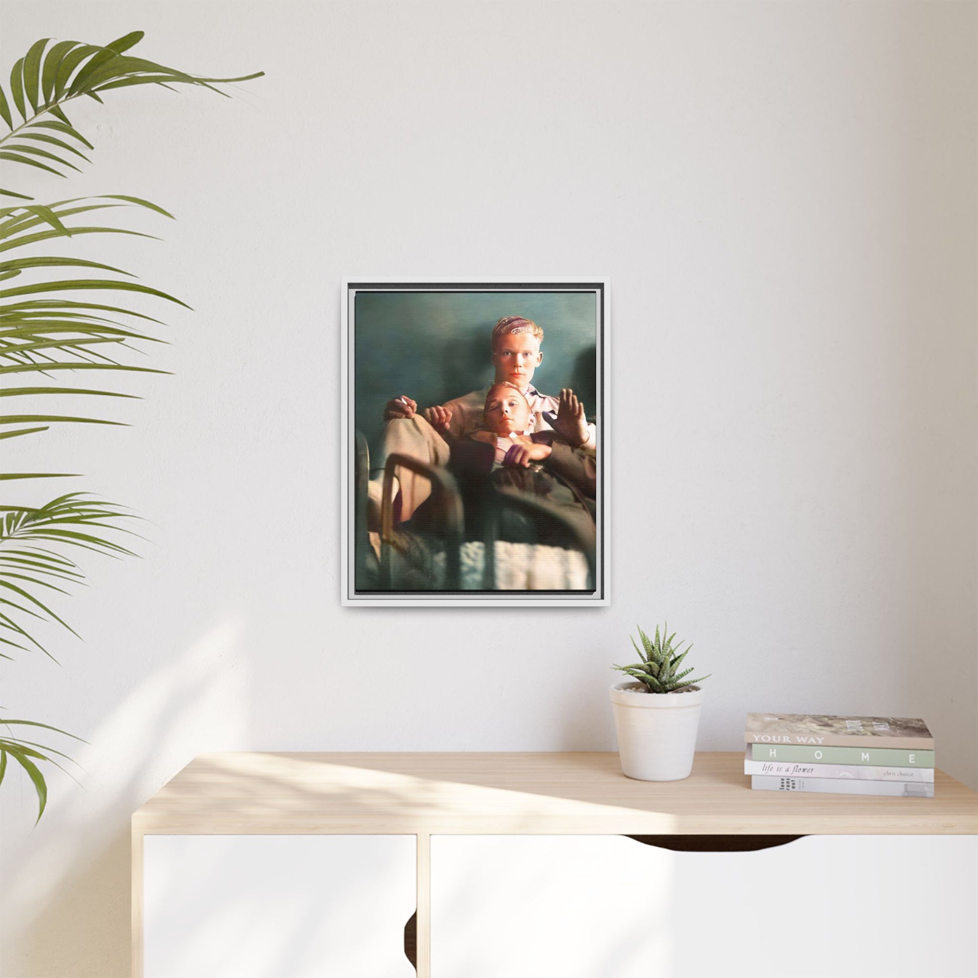 Vintage LGBTQ+ love portrait of Balfour & Strom in Mobile, Alabama. A restored historic photograph capturing timeless affection and connection, available as a museum-quality matte canvas print with handcrafted frame options. Gay Couple