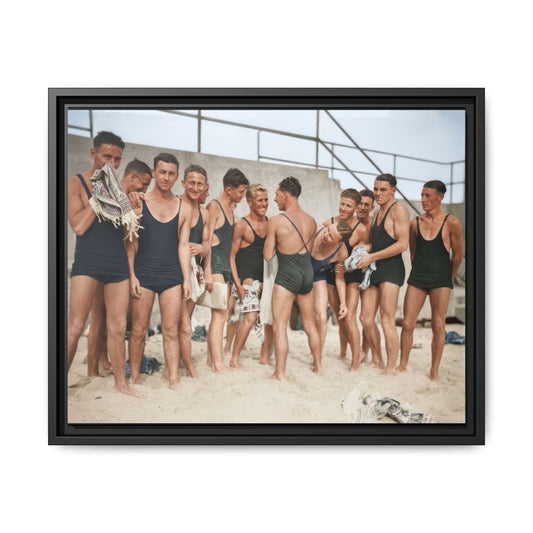 early 20th century swimming group historical photo canvas 
