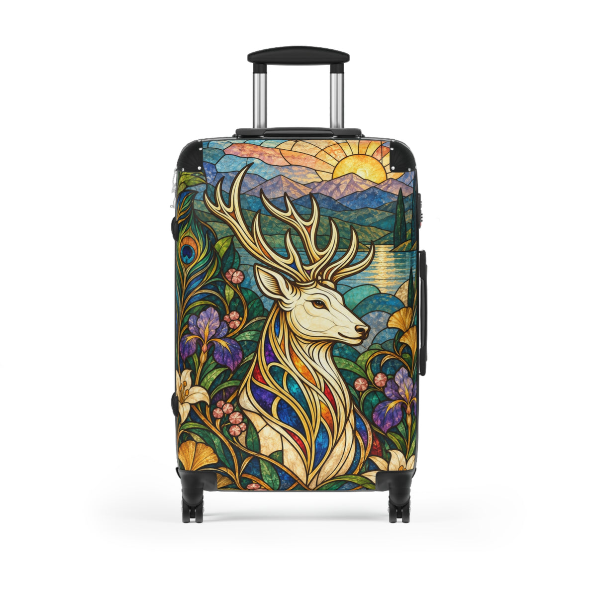 The Jeweled Sentinel Stained Glass Stag Suitcase | Aesthetic Movement Luggage
