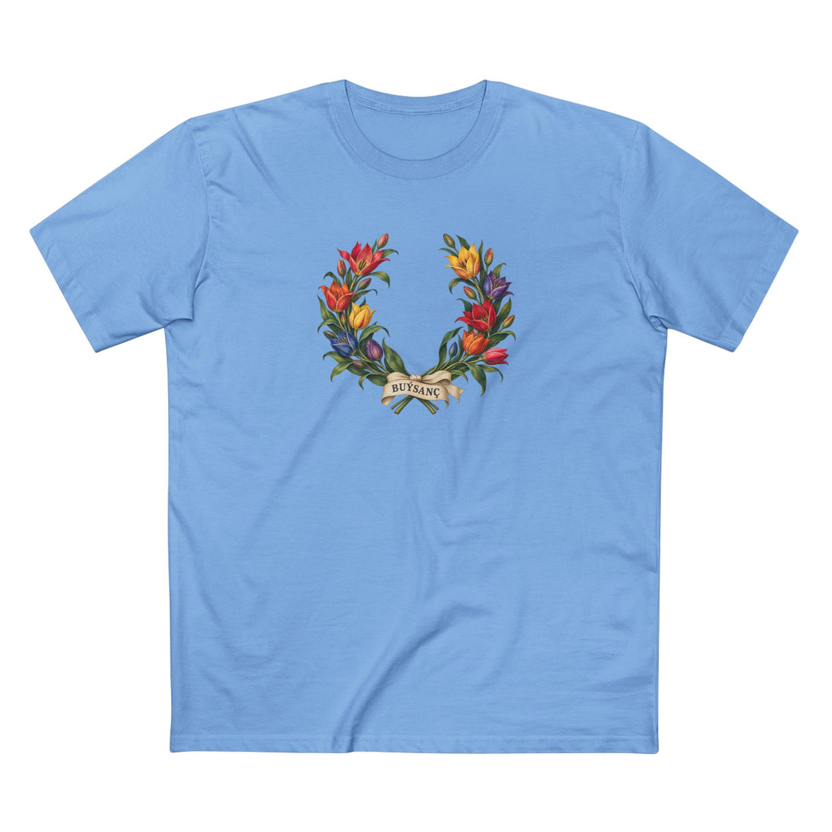 Turkmen Wild Tulip Buýsanç Pride Laurel Wreath T-Shirt — Unfolding Strength