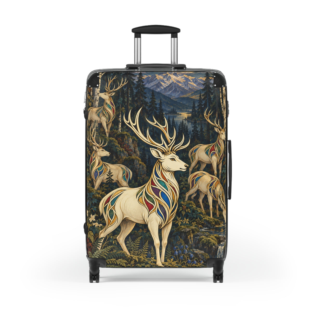 Deer Forest Carry-On Suitcase – Stained Glass Stag Travel Luggage