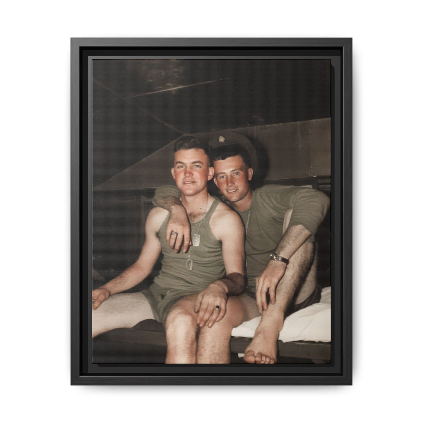 Mid-century military double portrait vintage photograph framed canvas wall art