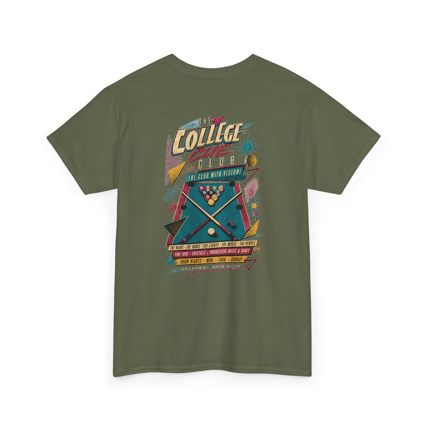 The College Cue Club Norfolk T-Shirt — Vintage 1988 Gay Bar & LGBTQ+ Nightlife History Tee