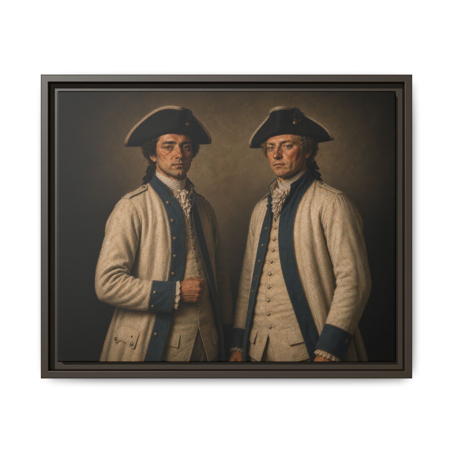 French Expédition Particulière soldiers in white uniforms and blue facings, Revolutionary War historical portrait by Walt & Pete®