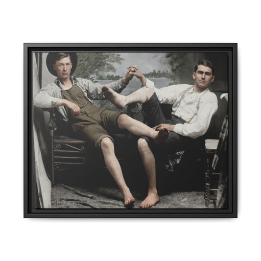 Early 20th century studio portrait framed canvas wall art with painted backdrop