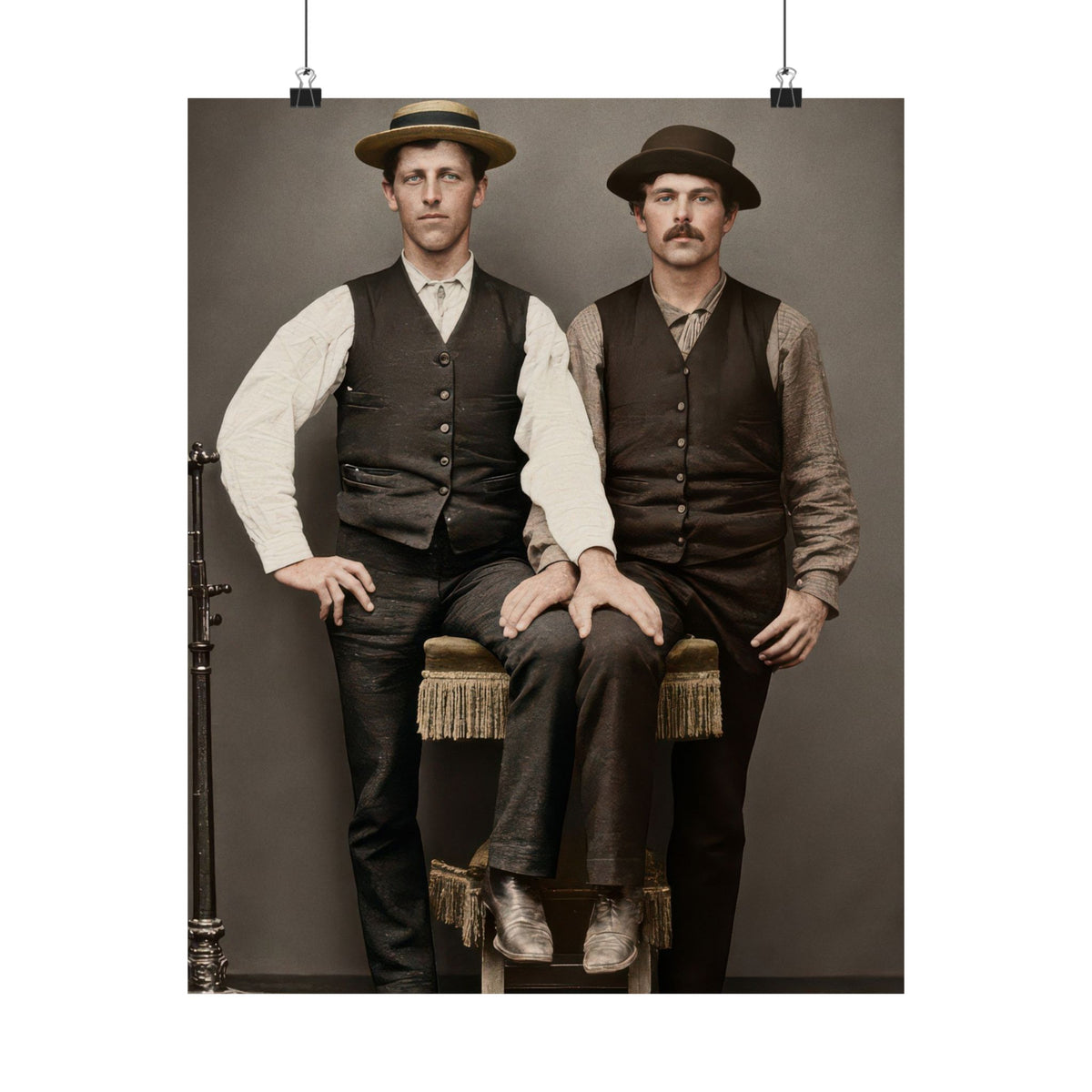 Vintage photography poster reproducing a late nineteenth-century studio portrait of two men in formal civilian clothing.