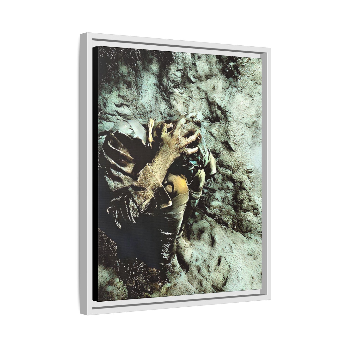 Restored WWI photo of Jesse, a lone soldier in anguish during the Meuse-Argonne Offensive, framed canvas art from Grand Esi France.