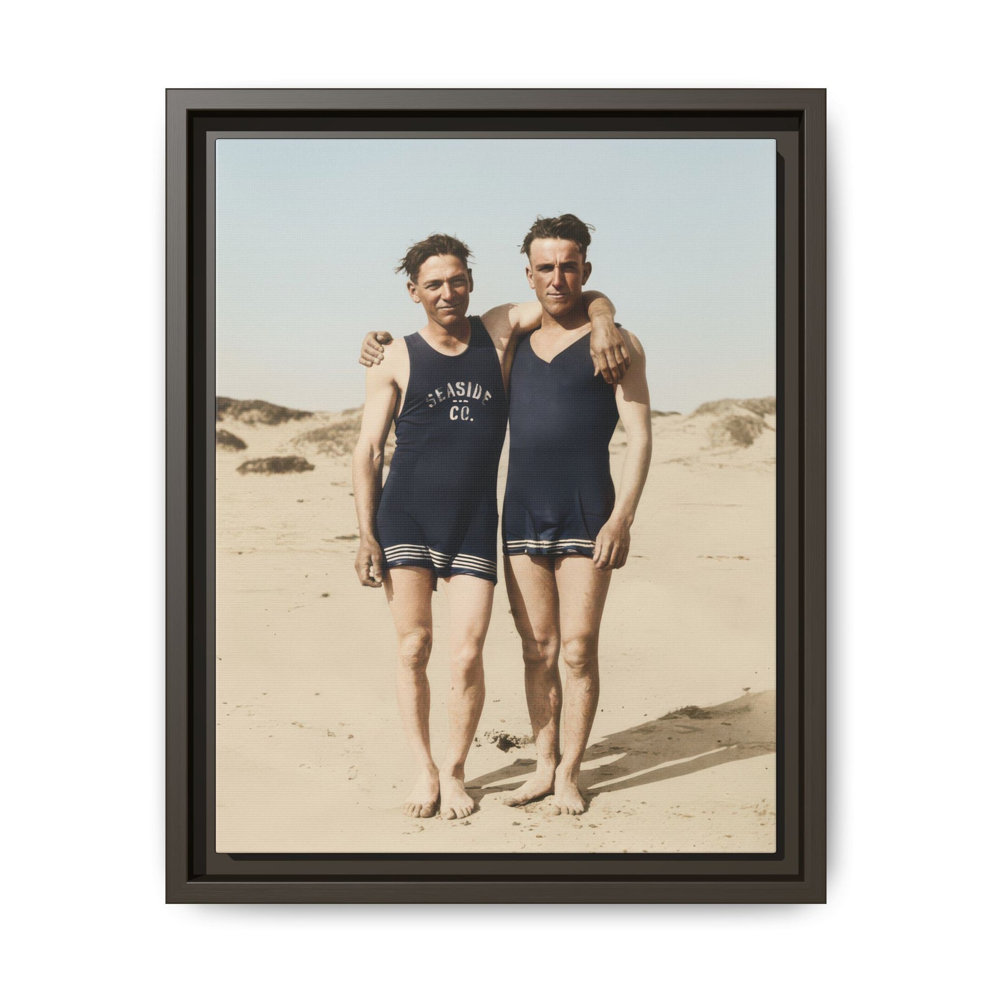 Historical seaside portrait reproduced as framed matte canvas wall art 