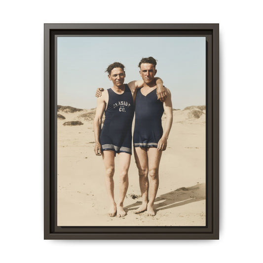 Historical seaside portrait reproduced as framed matte canvas wall art 