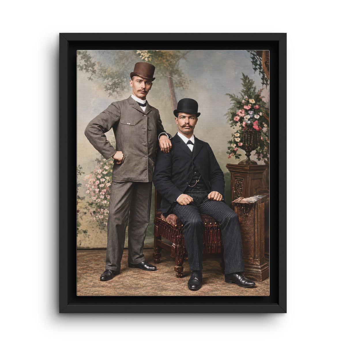 Early 20th-century double portrait framed canvas wall art featuring two African-American men in formal studio dress