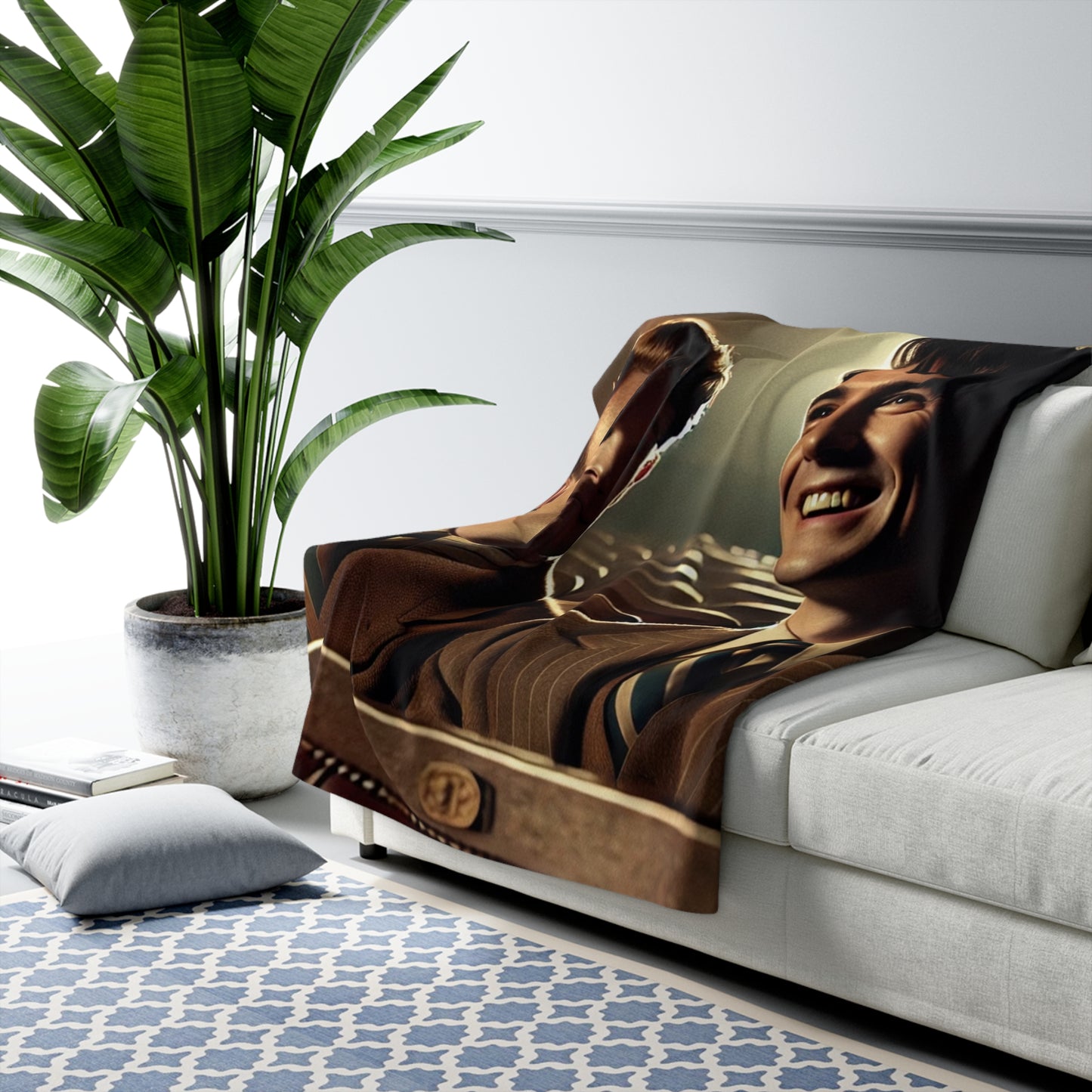 Decorative fleece blanket with nostalgic theater romance scene 