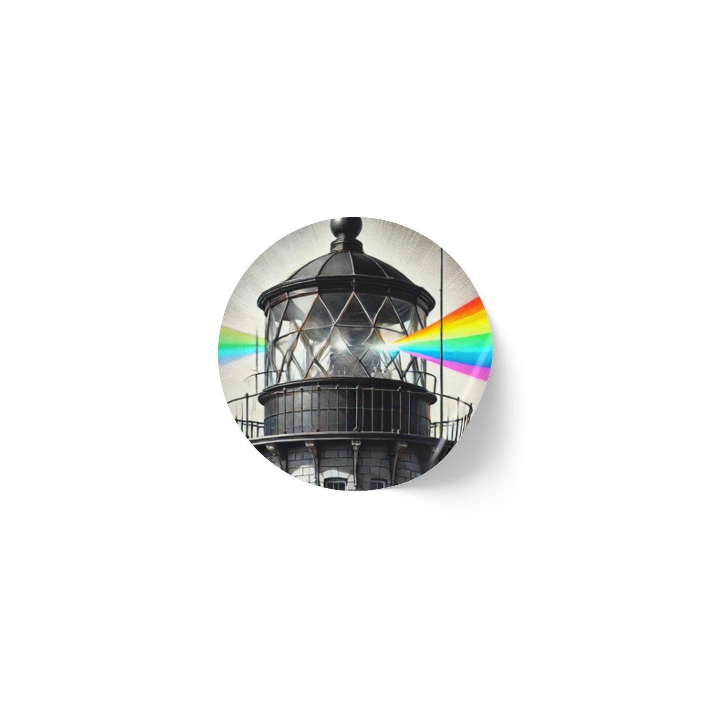 A modern lighthouse with a geometric glass structure and a sturdy stone base, emitting a vibrant rainbow beam from its beacon. This artwork symbolizes hope, inclusivity, and strength, making it a powerful representation of LGBTQ+ equality and guidance. Perfect for stickers that inspire and resonate.