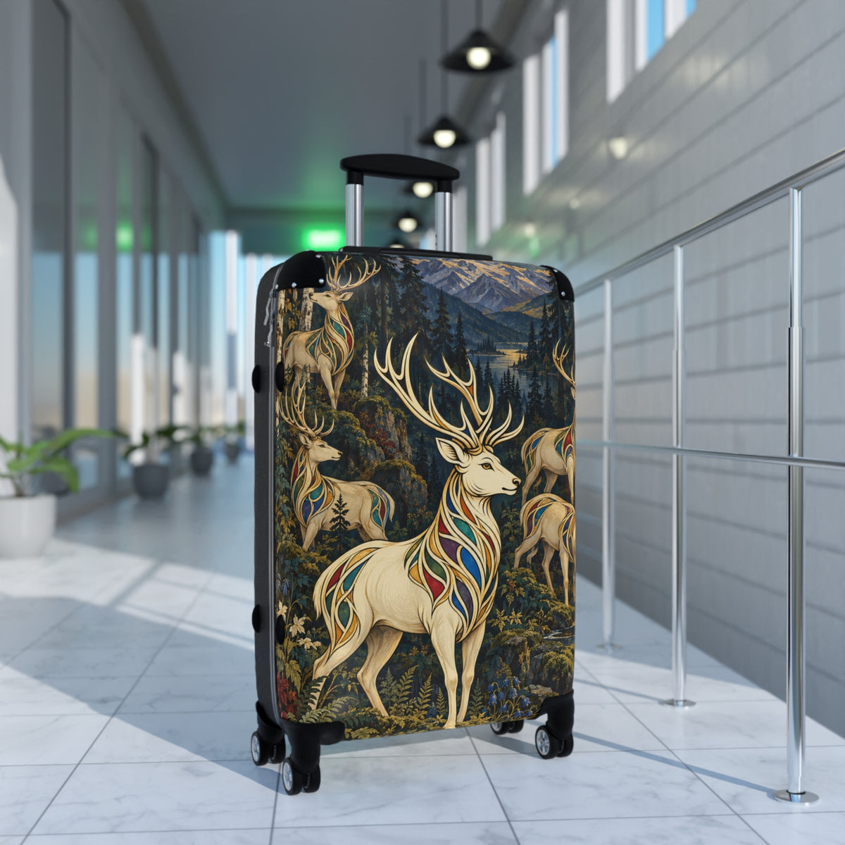 Deer Forest Carry-On Suitcase – Stained Glass Stag Travel Luggage