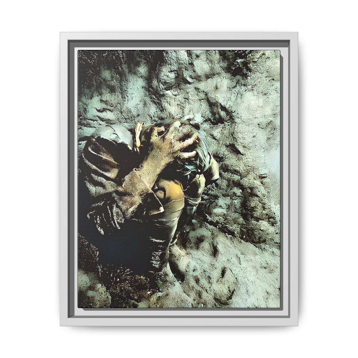 Restored WWI photo of Jesse, a lone soldier in anguish during the Meuse-Argonne Offensive, framed canvas art from Grand Esi France.