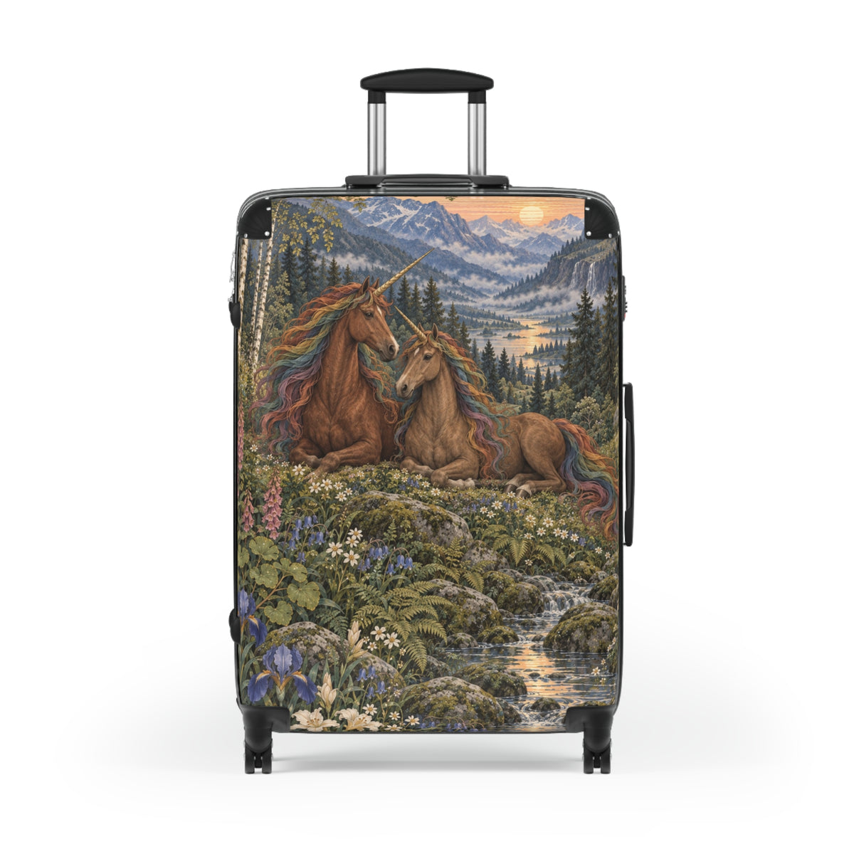 Companions of the Rainbow Vale | Brown Unicorn Aesthetic Movement Carry-On Suitcase