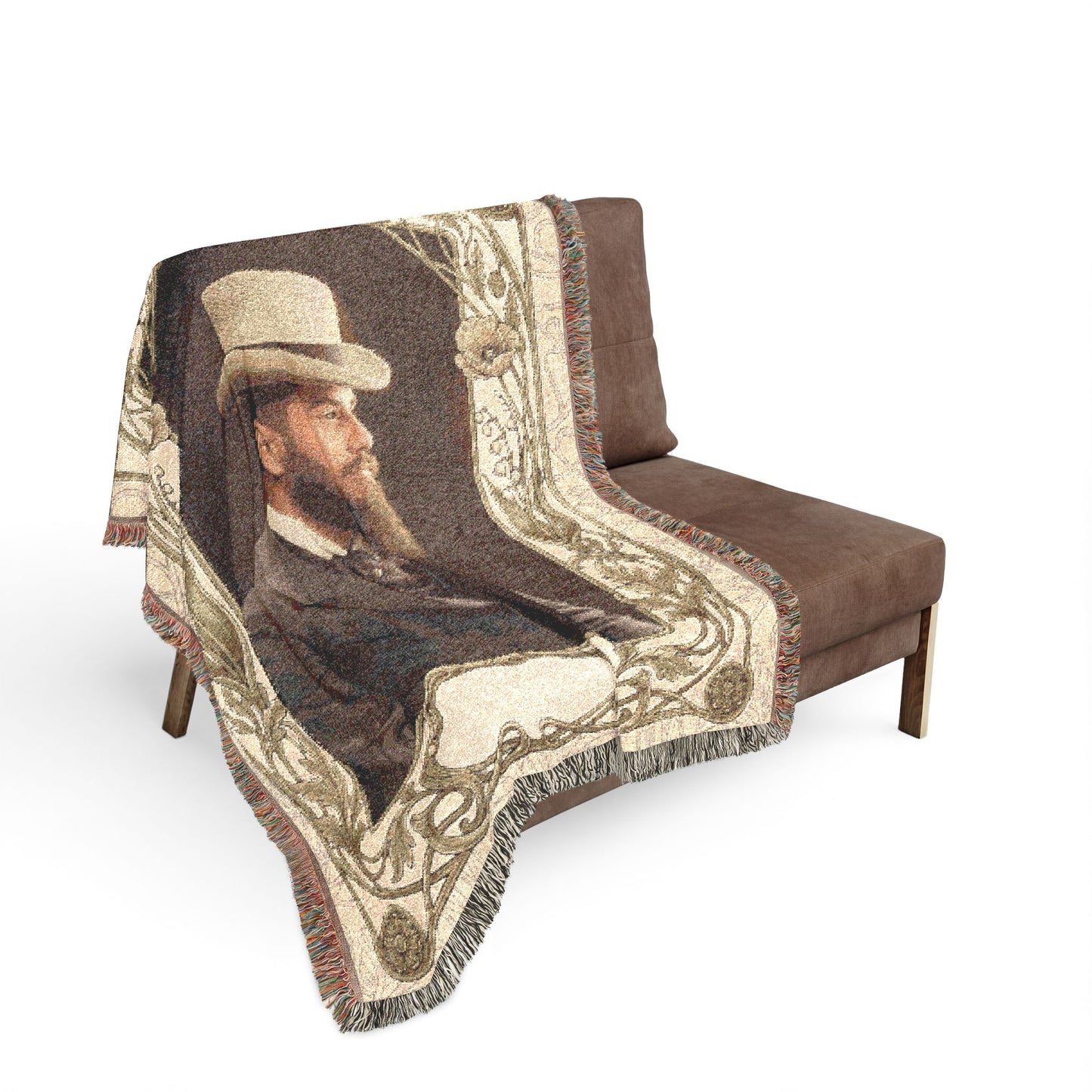 Historical Paris studio portrait blanket featuring man in straw boater hat