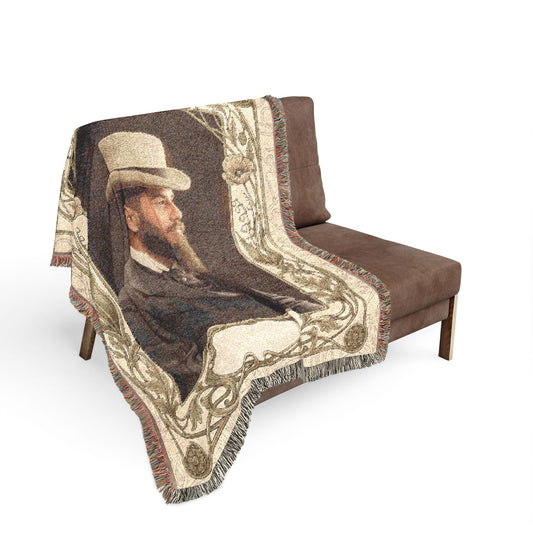 Historical Paris studio portrait blanket featuring man in straw boater hat