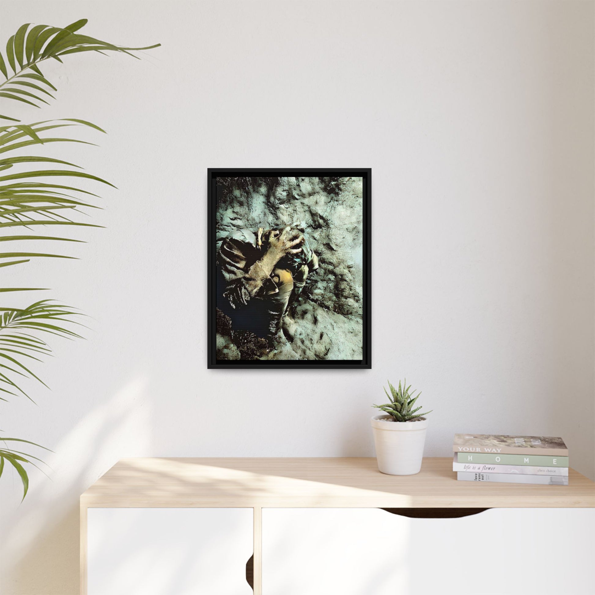 Restored WWI photo of Jesse, a lone soldier in anguish during the Meuse-Argonne Offensive, framed canvas art from Grand Esi France.