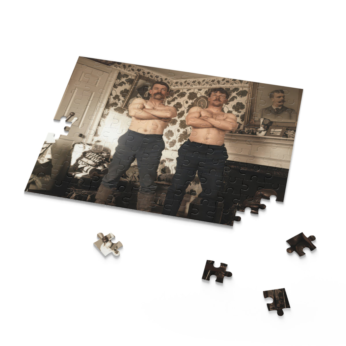 Two Mustached Men Vintage Photo Jigsaw Puzzle | LGBTQ+ Heritage | athlétisme 001