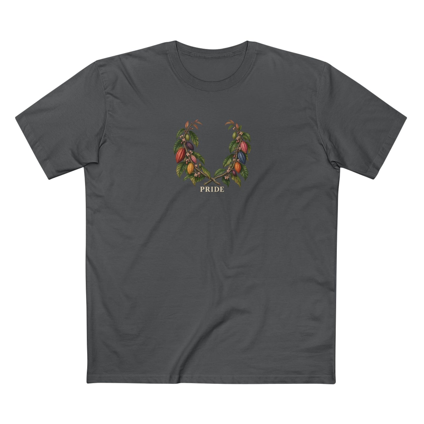 Ghanaian Cocoa Pride T-Shirt — LGBTQ+ Botanical Laurel Wreath