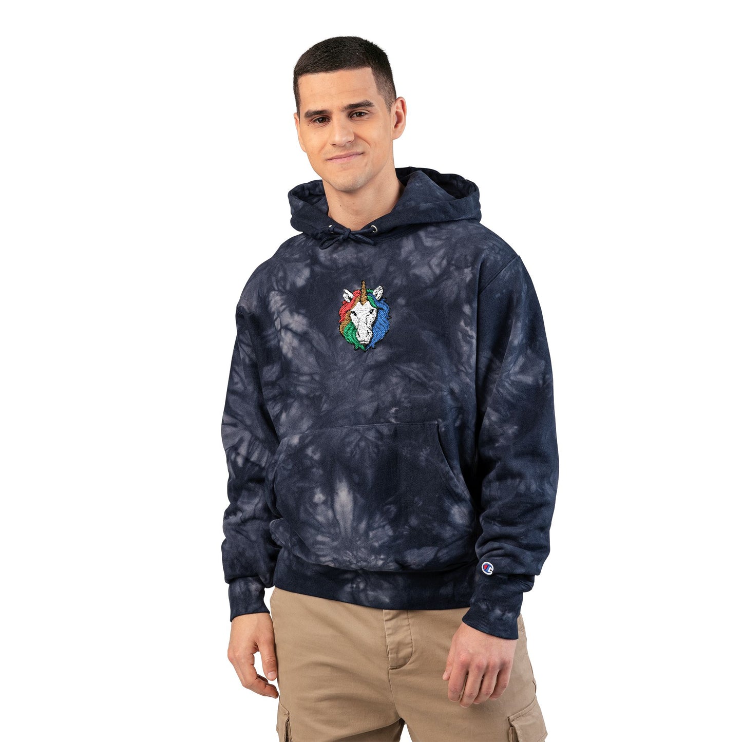 Rainbow Riders Unicorn Embroidered Champion Tie-Dye Hoodie — Unisex Streetwear