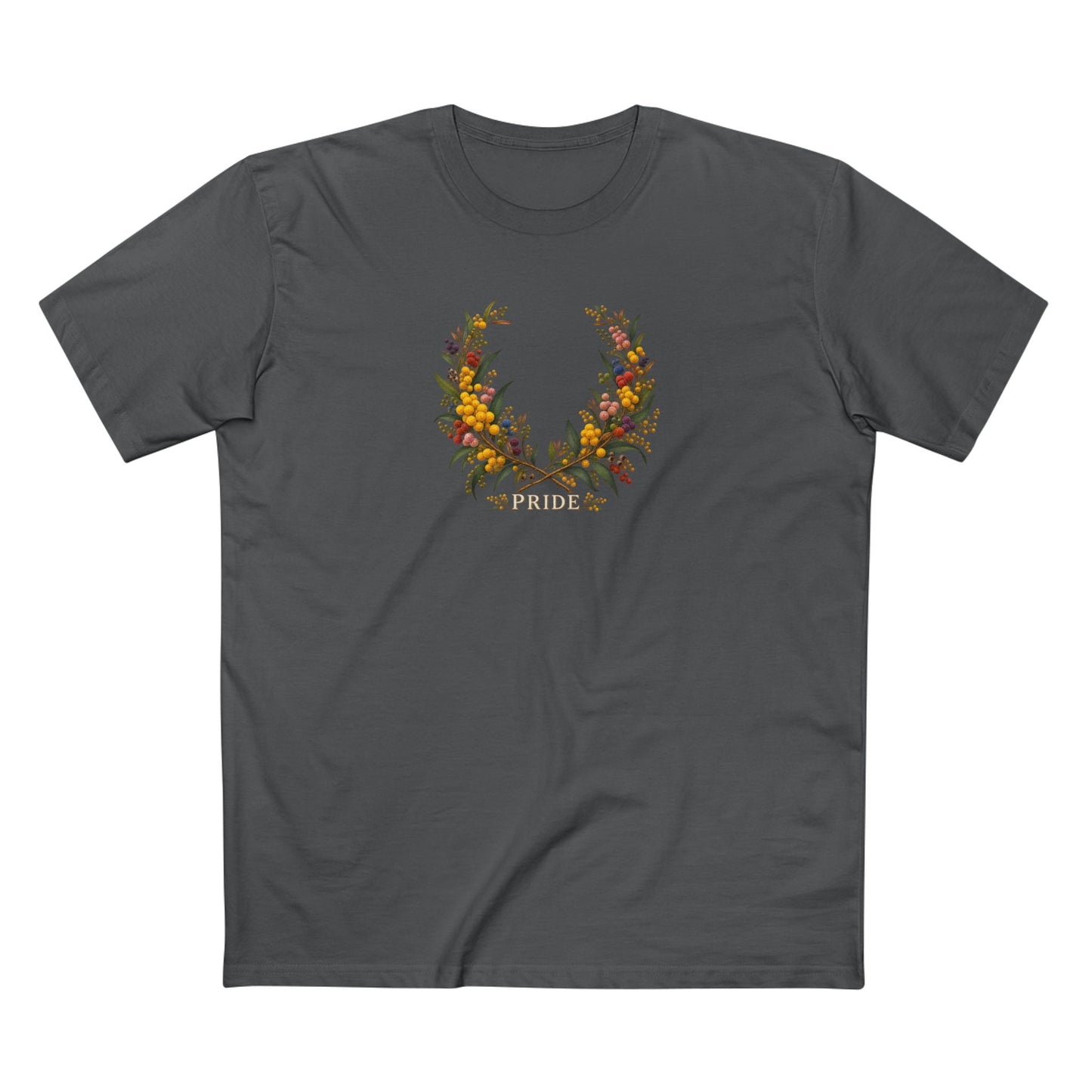 Australian Golden Wattle Pride T-Shirt | LGBTQ Botanical Wreath Tee