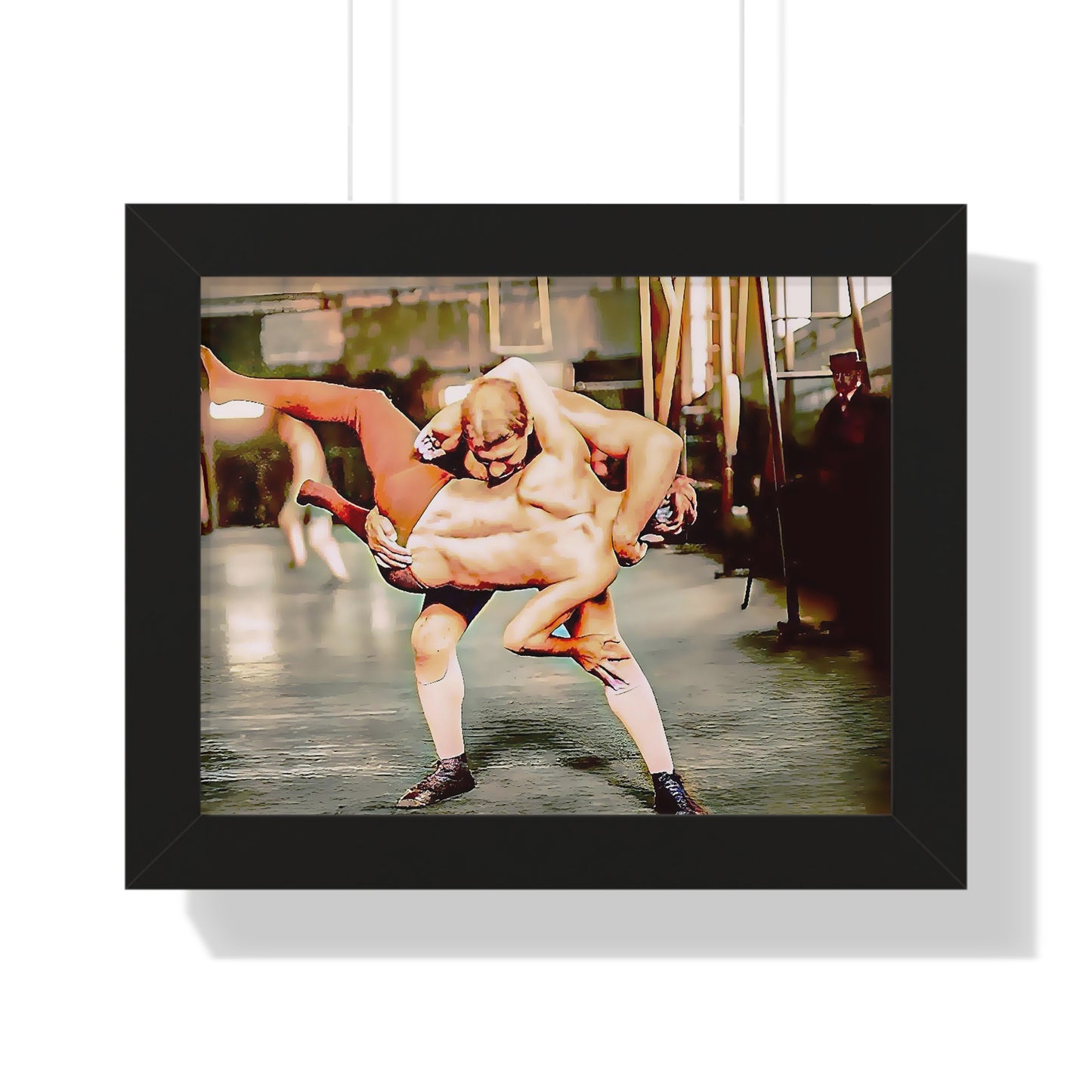 hommes 001 | Framed Poster Vintage Wrestling Wrestler Club Match Gym Gay Queer LGBTQ Jock Gift